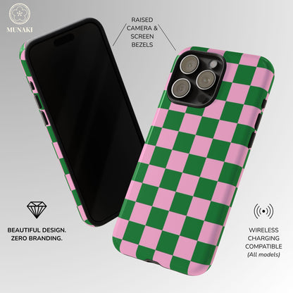 Matcha Rose Checker Phone Case